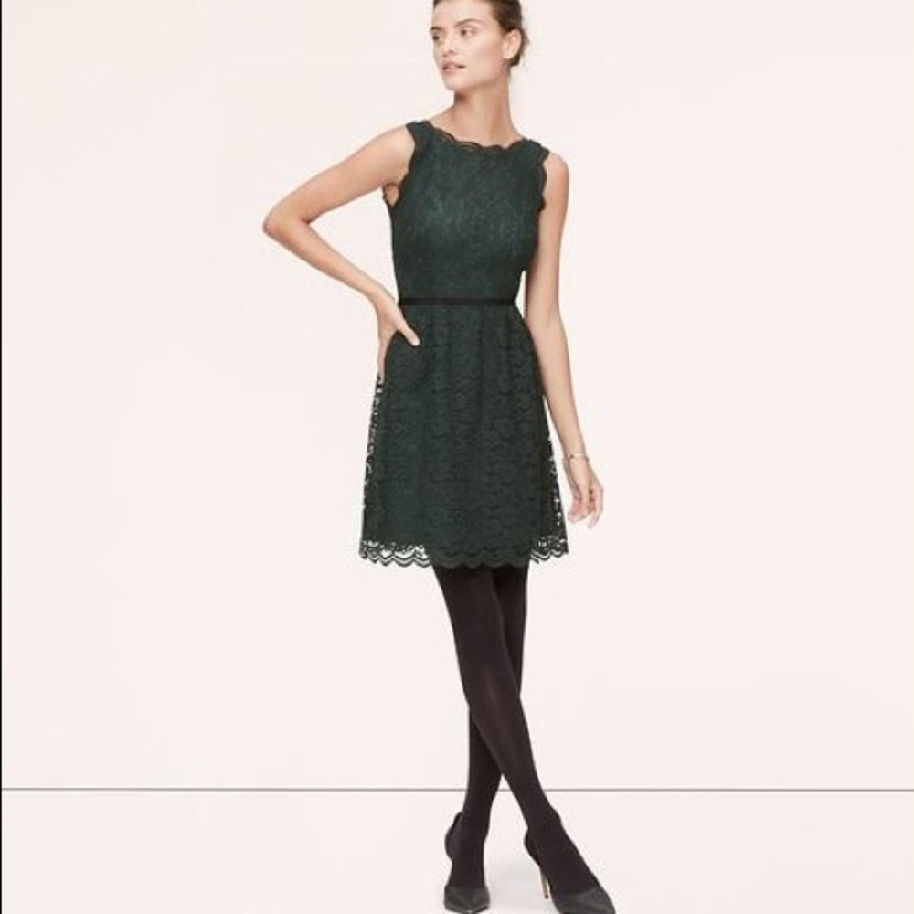 Emerald green lace dress.